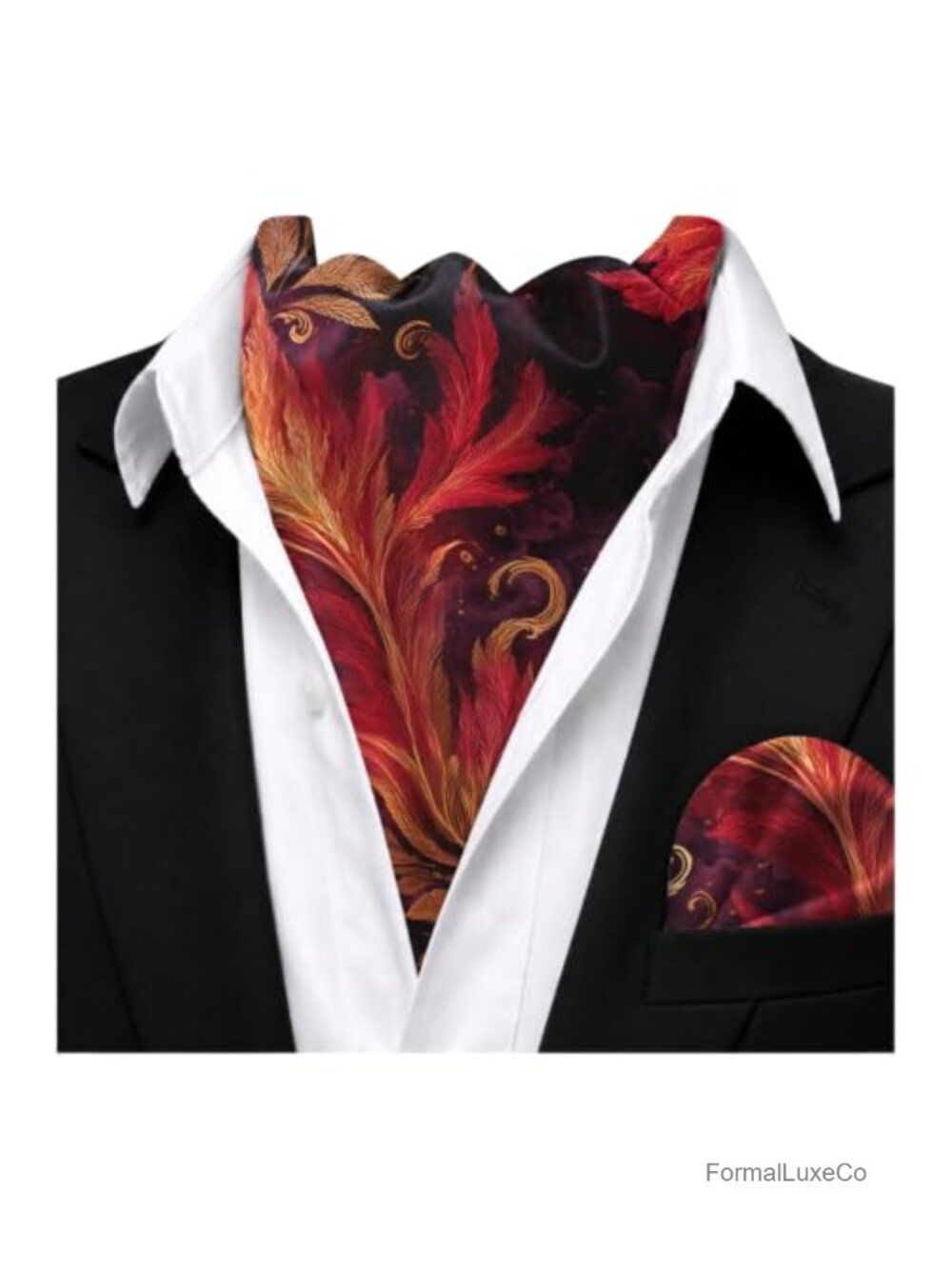 Men's Silk Ascot Cravat Wedding Formal Neckwear Pocket Square Set